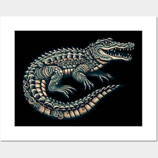 traditional crocodile tattoo Posters and Art